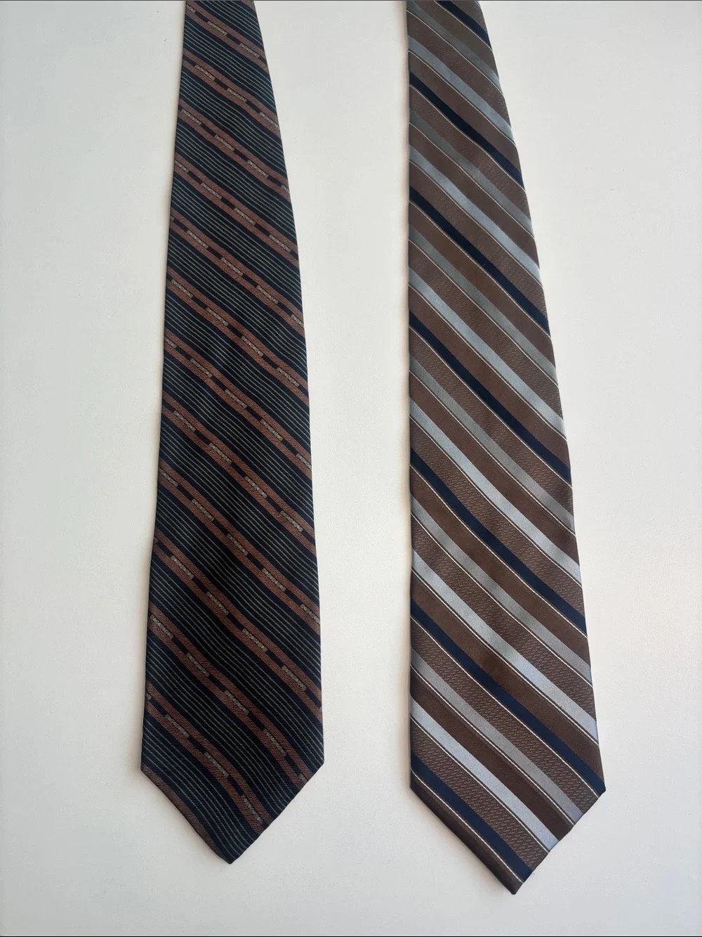 Calvin Klein Brown, Navy & Light Gray Striped Silk Tie Pair-598sku